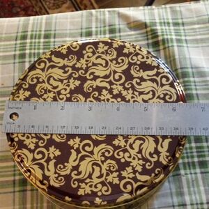 Reddish Brown & Gold Scroll Goodie Tin 6 1/2 W X 2 1/2 D